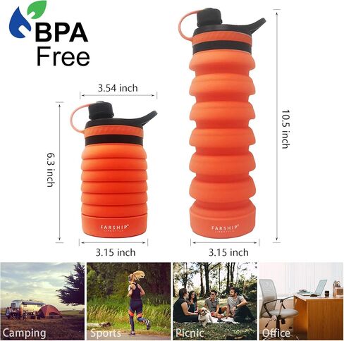 Collapsible Water Bottle for Outdoor, Travel, Gym, Sports Water Bottle with Leak Proof Screw Cap, Silicone Water Bottle, BPA Free, 28 oz/ 800ml in Saudi Arabia