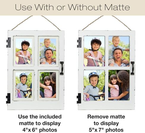 EXCELLO GLOBAL PRODUCTS Vintage Farmhouse Window Photo Frame: Rustic Hanging Distressed Wood Collage Picture Frame. Holds Four 4x6 or 5x7 Photos. Blue Color in Saudi Arabia