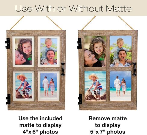 EXCELLO GLOBAL PRODUCTS Vintage Farmhouse Window Photo Frame: Rustic Hanging Distressed Wood Collage Picture Frame. Holds Four 4x6 or 5x7 Photos. Blue Color in Saudi Arabia
