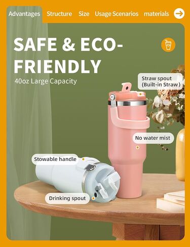 40 oz Tumbler with Handle and Flip Straw, Water Bottle Fits in Cup Holder, Coffee Bottle Water Bottle Stainless Steel with Lids, Leakproof, for Home, Office, Ice Drink, Hot Beverage in Saudi Arabia