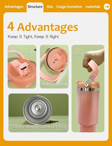 40 oz Tumbler with Handle and Flip Straw, Water Bottle Fits in Cup Holder, Coffee Bottle Water Bottle Stainless Steel with Lids, Leakproof, for Home, Office, Ice Drink, Hot Beverage in Saudi Arabia