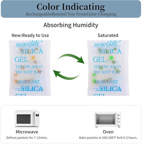 6Pcs 50 Gram Silica Gel Packets,Transparent Desiccant Packs for Storage, Moisture Absorbers for Food Storage, Clothes, Shoes, Jewelry, Spices, Tools, Photo Album, Leather Itemand More in Kuwait