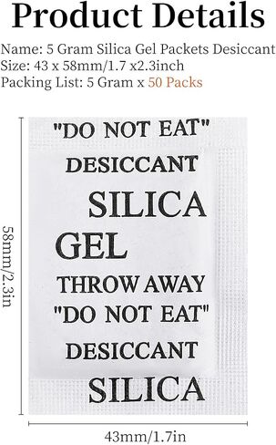 6Pcs 50 Gram Silica Gel Packets,Transparent Desiccant Packs for Storage, Moisture Absorbers for Food Storage, Clothes, Shoes, Jewelry, Spices, Tools, Photo Album, Leather Itemand More in Saudi Arabia