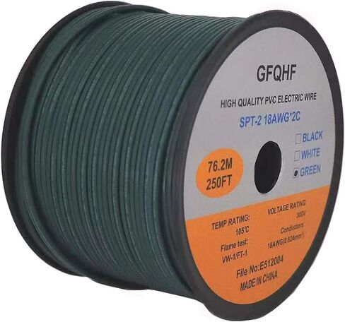 250FT أخضر SPT-2 سلك سلك بسحاب 18/2 كابل كهربائي تمديد، سلك قياس 18 مدرج في UL، يعمل مع قابس مصاص الدماء SPT-2 in Saudi Arabia