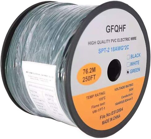 250FT أخضر SPT-2 سلك سلك بسحاب 18/2 كابل كهربائي تمديد، سلك قياس 18 مدرج في UL، يعمل مع قابس مصاص الدماء SPT-2 in Saudi Arabia