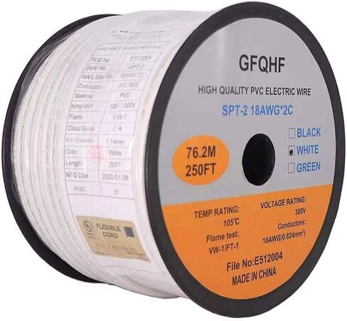 250FT أخضر SPT-2 سلك سلك بسحاب 18/2 كابل كهربائي تمديد، سلك قياس 18 مدرج في UL، يعمل مع قابس مصاص الدماء SPT-2 in Saudi Arabia