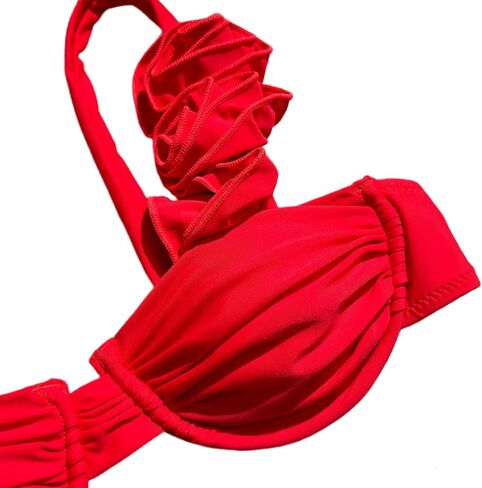 Women's 2 Piece Rose Floral Appliques Bikini Set Elegant Ruched Underwire Swimsuit High Cut Bathing Suit in Saudi Arabia