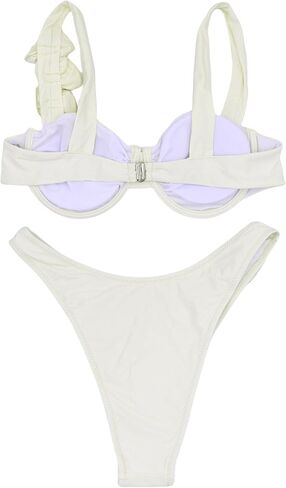 Women's 2 Piece Rose Floral Appliques Bikini Set Elegant Ruched Underwire Swimsuit High Cut Bathing Suit in Saudi Arabia