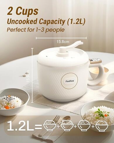 Mini Rice Cooker 2 Cup, Feekaa Rice Cooker Small 1.2L, Small Removable Electric Rice Cooker for 1-2 people, 6 Modes Rice Cooker for White Rice, Brown Rice, Stew, Ramen, Porridge, Hot Pot in Saudi Arabia