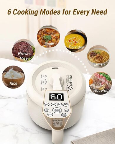 Mini Rice Cooker 2 Cup, Feekaa Rice Cooker Small 1.2L, Small Removable Electric Rice Cooker for 1-2 people, 6 Modes Rice Cooker for White Rice, Brown Rice, Stew, Ramen, Porridge, Hot Pot in Saudi Arabia