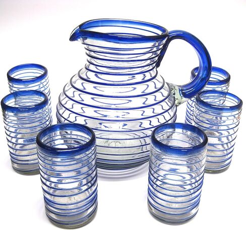 Emerald Green Spiral 14 oz Drinking Glasses (set of 6), Recycled Glass, Lead-free, Toxin-Free (Drinking) in Kuwait