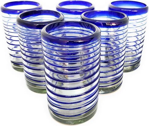 Emerald Green Spiral 14 oz Drinking Glasses (set of 6), Recycled Glass, Lead-free, Toxin-Free (Drinking) in Kuwait