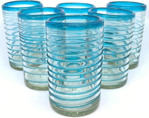Emerald Green Spiral 14 oz Drinking Glasses (set of 6), Recycled Glass, Lead-free, Toxin-Free (Drinking) in Kuwait