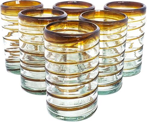 Emerald Green Spiral 14 oz Drinking Glasses (set of 6), Recycled Glass, Lead-free, Toxin-Free (Drinking) in Kuwait
