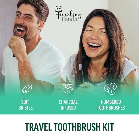 Wheat Straw Toothbrushes Bulk, Charcoal Infused Soft Bristles Whitening, Travel Toothbrush Kit, Essentials for on The Go Teeth Brushing, 10 Large Brushes in Saudi Arabia