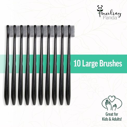 Wheat Straw Toothbrushes Bulk, Charcoal Infused Soft Bristles Whitening, Travel Toothbrush Kit, Essentials for on The Go Teeth Brushing, 10 Large Brushes in Saudi Arabia