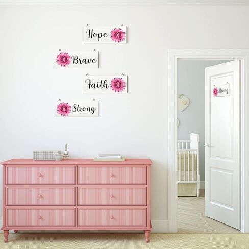 4 قطع من Yalikop للتوعية بسرطان الثدي، لافتة خشبية لسرطان الثدي، قطع خشبية معلقة، لافتة الشرفة، قطع خشبية معلقة لسرطان الثدي، مناسبة خيرية، لوازم ديكور غرفة المعيشة (وردي) in Kuwait