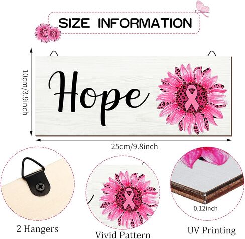 4 قطع من Yalikop للتوعية بسرطان الثدي، لافتة خشبية لسرطان الثدي، قطع خشبية معلقة، لافتة الشرفة، قطع خشبية معلقة لسرطان الثدي، مناسبة خيرية، لوازم ديكور غرفة المعيشة (وردي) in Kuwait