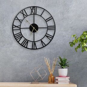 Large Wall Clock Metal Vintage Roman Numerals Clock Mute Non Time Traveling Battery Powered Living Room Home Office Decoration Modern Black (16 inch)