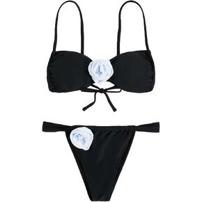 GORGLITTER Women's 3D Floral Swimsuits High Cut G String Thong Bikini Set Bathing Suit in Kuwait
