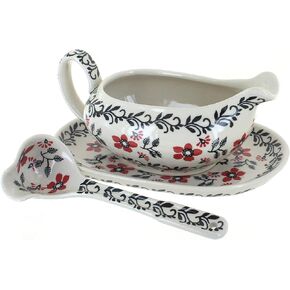 Blue Rose Polish Pottery Blue Violet Gravy Boat & Ladle