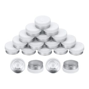 uxcell 20mm Flip Off Caps, 100PCS Burr-Free Flip Off Top Caps Seals Flip Off Aluminum Plastic Vial Flip Off Seals Caps Cover for Glass Vial Freeze-Dried Bottles, White/Gold