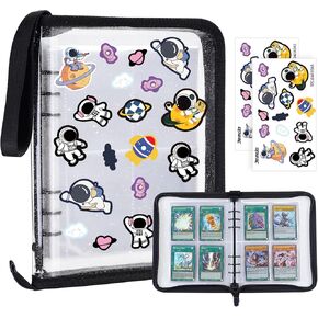 Clear Card Binder for Trading Cards, Holds up to 400 Cards, Fits Pokémon, MTG, Yu-Gi-Oh!, Credit Cards, Durable Zipper & Wrist Strap & Shiny Cover, includes 2 Cute Stickers, Cat