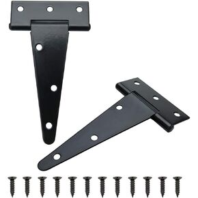 TamBee Shed Door Hinges T-Strap Barn Door Hinges Black Tee Hinge for Wooden Fences Yard Door Barn Door(4Inch 4PCS)