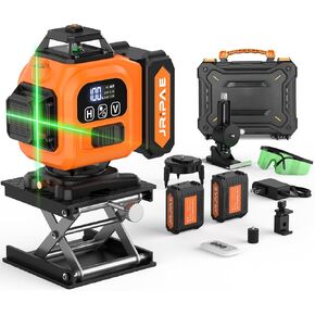 4D 16 Line Laser Level, 360 Self Leveling Bright Green Laser Level DIY Tool for Picture Hanging, Tile, Home Decoration, Construction Indoor Project 2*Battery, Mens Christmas Gifts(Orange)