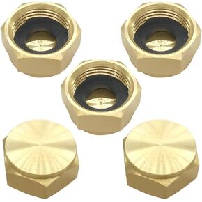 Joywayus 3/4" GHT Female Garden Hose Cap Brass Watering Fittings with Washers (Pack of 5)