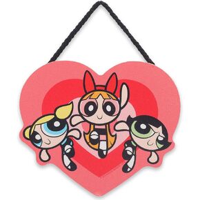 The Powerpuff Girls Heart Hanging Wood Wall Decor - Fun Powerpuff Girls Sign for Kids' Bedroom or Movie Room