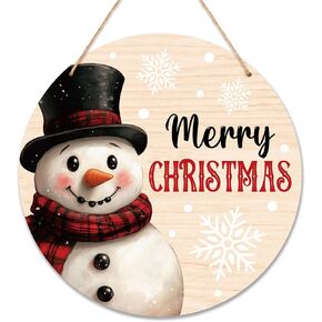 Merry & Bright Christmas Decorations, Decorative Wood Hanging Wood Plaque, Winter New Year Gifts, 10 Inches Wooden Christmas Door Wall Hanger with Rope - A06
