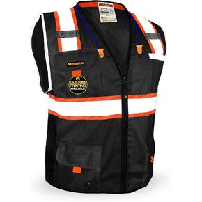 KwikSafety - Charlotte, NC - UNDERBOSS Safety Vest [11 POCKETS] Premium ANSI Class Unrated High Visibility Reflective PPE Construction Surveyor Hi Vis Industrial Work Gear/Black XL