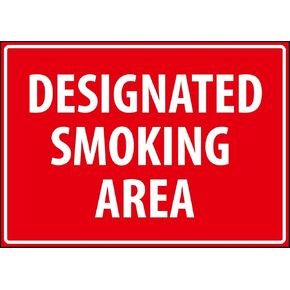 Safety Sign, Designated smoking area., Size 14 x 10 inch, White Vinyl