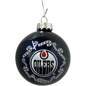 NHL Edmonton Oilers Candy Cane Glass Ball Ornament