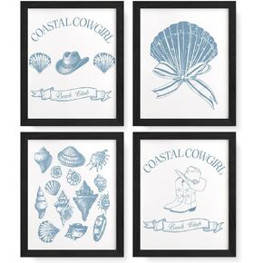 JXREQ Costal Granddaughter Preppy Howdy Cowgirl Wall Decor Posters, Yeehaw Prints Apartment Wall Art, College Dorm Decor, Prints for Girls Teen Bedroom Living Room Bathroom, 8x10 Inch 4Pcs Blue