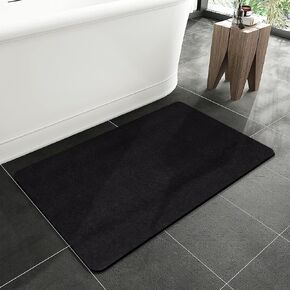 Bath Mat Rug, Diatomaceous earth bath mat Super Absorbent Non Slip Quick Dry Bathroom Rugs Thin Bathroom Mat Bath Stone Mat, Shower Rug Fit Under Door, Washable Bathroom Floor Mats, Rectangle, Black