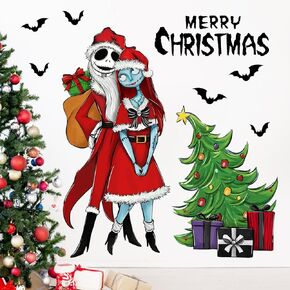 Mfault Merry Christmas Night.tmare BEF.ore عيد الميلاد ملصقات الحائط الشارات، جاك Skellington سالي شجرة عيد الميلاد الجمجمة الخفافيش الديكور غرفة نوم الفن، 2025 السنة الجديدة غرفة المعيشة المنزل المطبخ ديكور هدايا العيد in Kuwait