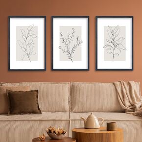 TQianJiang Set of 3 Botanical Prints Wall Art Decor 16"x11" Neutral Home Minimalist Abstract Plant Line Sign Wood Frame Farmhouse Family Living Room Bedroom Boho Office Paintings Wall Hang (Black)