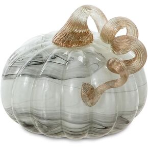 Glitzhome Gray Marble 4.25" H Hand Blown Glass Pumpkin Table Accent for Fall Harvest Decorating for Mother