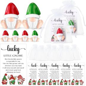 Civaner 6 Sets Tiny Gnomes Gifts Christmas Good Luck Charms Resin Gnomes Lucky Charm with Story Cards and Organza Bag Xmas Little Gnome Pocket Token Inspirational Gifts for Women Friends