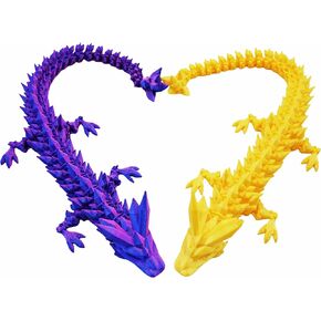 2Pack 3D Printed Articulated Dragon, Fidget Toy and Desktop Pet, Collectible Fantasy Dragon Figure for Anxiety Relief （Glow White and Blue Green）