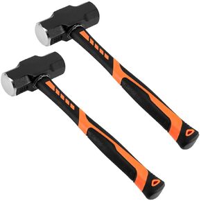 2 Pack 4 lb Small Sledge Hammer, 4 Pound Mini Sledge Hammer, Steel Head and 12 Inch Long Shock-Resistant Fiberglass Handle, Heavy Duty Stoning Hammer Club Hammer