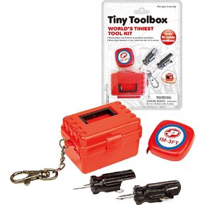 World's Tiniest Tool Box - Includes; Flathead Driver, Screw Driver, Measuring Tape, Tool Box Carry Case on a Keychain