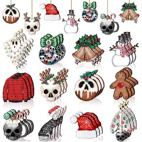 Maitys 36 Pcs Horror Christmas Ornaments Spooky Creepy Christmas Decoration for Tree Gingerbread Man Ghost Snowman Wood Cutouts Horror Christmas Decor for Home Xmas Tree Craft Gift