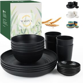 Wheat straw plates and bowls sets of 16 - Unbreakable wheat straw dinnerware sets for kids - Alternative plastic dinnerware set service for 4 - Microwave safe and Dishwasher safe bowls. Colorful