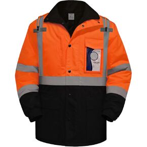 TCCFCCT Safety Jacket for Men & Women, Hi Vis Reflective Jackets with Pockets, Construction Coats for Cold Weather, High Vis Rain Gear, Waterproof, J-Yellow, XL