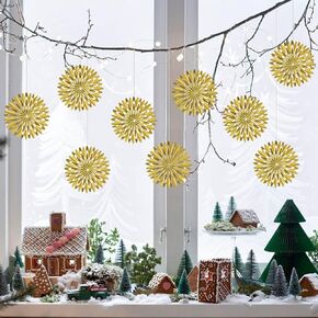 9PCS Mini Christmas Paper Fans Decorations Paper Hanging Snowflake Ornament for Christmas Tree Boho Paper Hanging Paper Decorations for Holiday Christmas Indoor Home Decor
