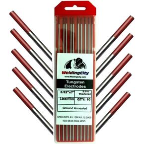 WeldingCity 10-pk Premium TIG Welding Tungsten Electrode Rod 2.0٪ (أحمر، EW-Th20) 3/32 × 7 بوصة | 10 قطع