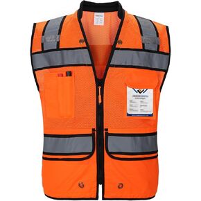 UNINOVA High Visibility Safety Vest - Multi Pockets Reflective Mesh Breathable Workwear, ANSI/ISEA Standards (Large, Orange Mesh)